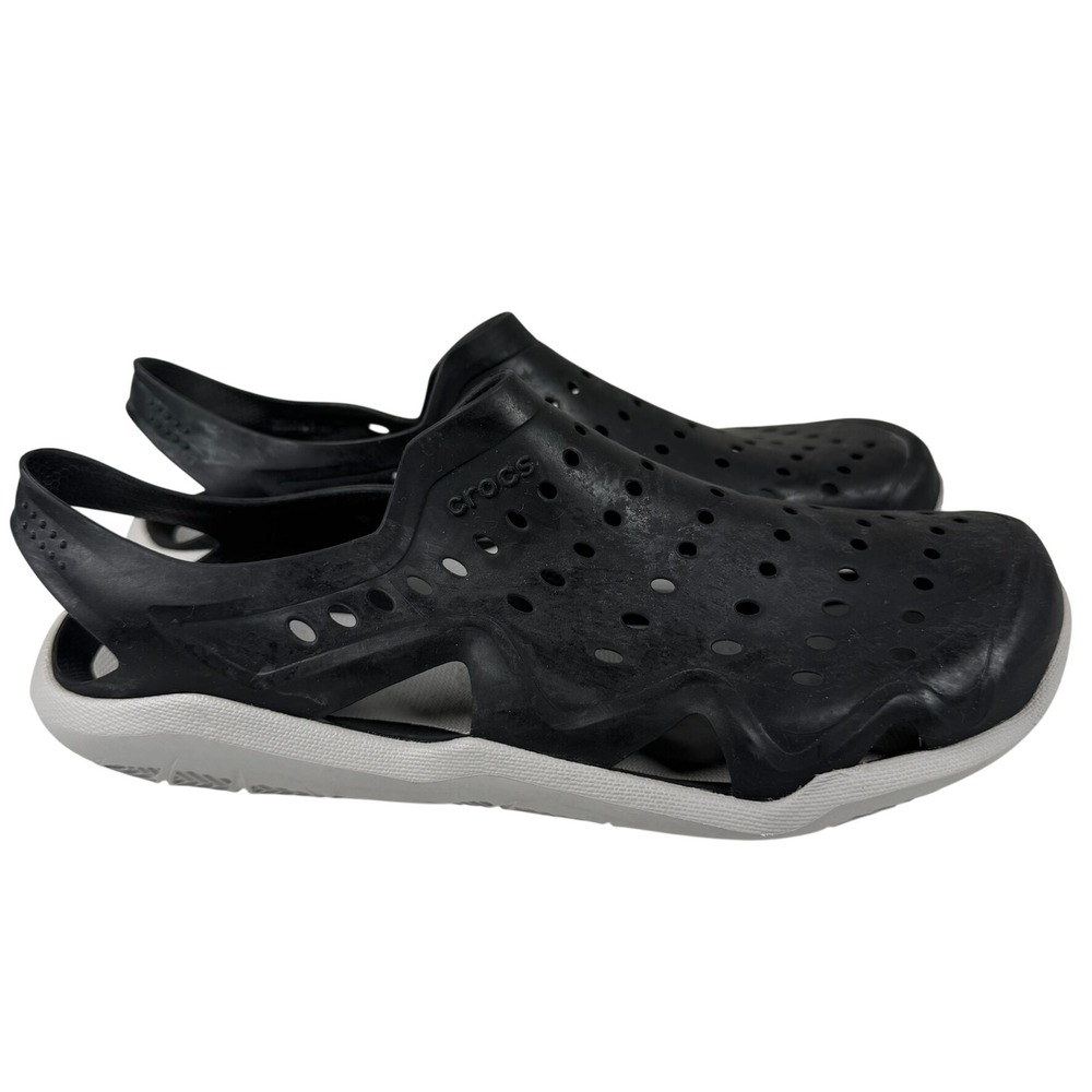 Crocs Mens 8 Swiftwater Wave Sandals Black Gray Water Shoes Sporty Casual Shoes